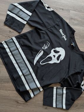 Ghost Face Black And White Hockey Jersey with Graphic Halloween 96